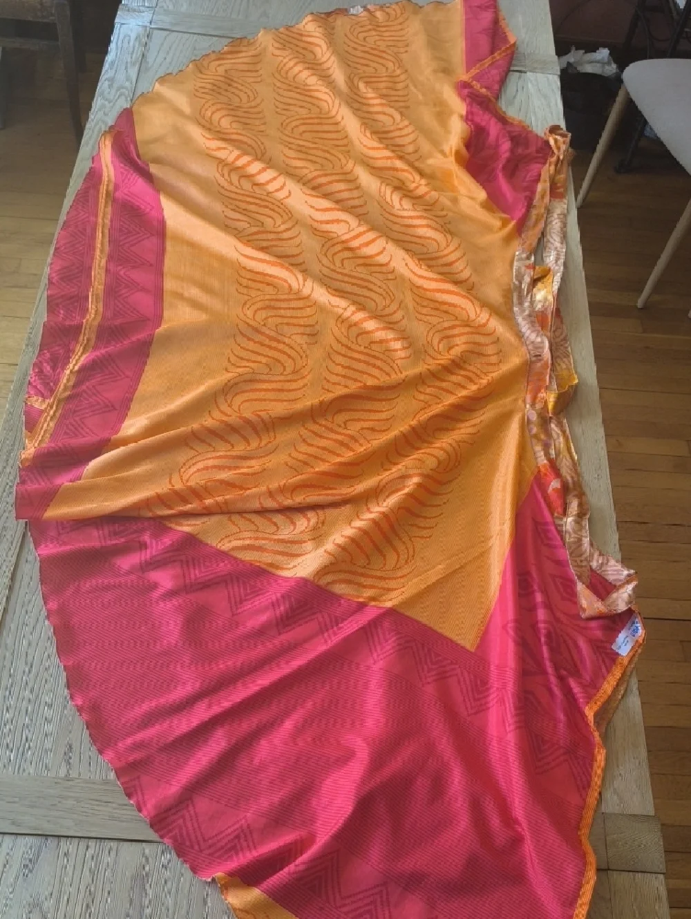 VINTAGE Silk Sari Reversible Wrap Skirt - Red & Orange - Darn Good Yarn - Picture 5 of 17